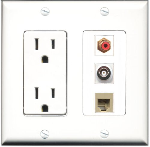 RiteAV - 15 Amp Power Outlet 1 Port RCA Red 1 Port Phone Beige 1 Port BNC Decorative Wall Plate