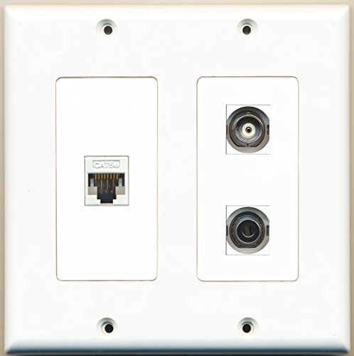 RiteAV - 1 Port 3.5mm 1 Port BNC 1 Port Cat5e Ethernet White - 2 Gang Wall Plate