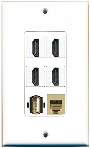RiteAV - 4 Port HDMI 1 USB A-A 1 Phone RJ11 RJ12 Beige Wall Plate Decorative