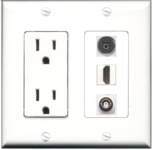 RiteAV - 15 Amp Power Outlet 1 Port HDMI 1 Port Toslink 1 Port BNC Decorative Wall Plate