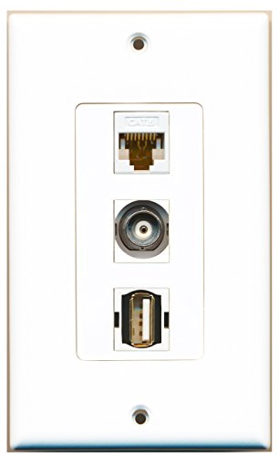 RiteAV - 1 Port USB A-A and 1 Port BNC and 1 Port Cat6 Ethernet White Decorative Wall Plate Decorative