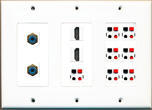 RiteAV 2 HDMI 2 RCA Blue 7 Speaker Jack 7.2 Wall Plate Decorative White