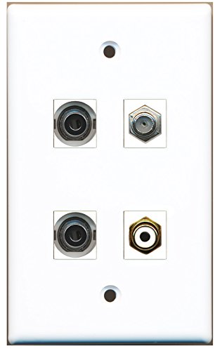 RiteAV - 1 Port RCA White 1 Port Coax Cable TV- F-Type 2 Port 3.5mm Wall Plate