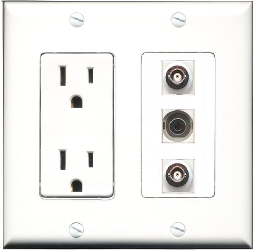 RiteAV - 15 Amp Power Outlet 1 Port 3.5mm 2 Port BNC Decorative Wall Plate