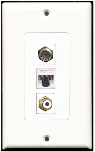 RiteAV - 1 Port RCA White 1 Coax Cable TV- F-Type 1 Cat5e Ethernet White Wall Plate Decorative