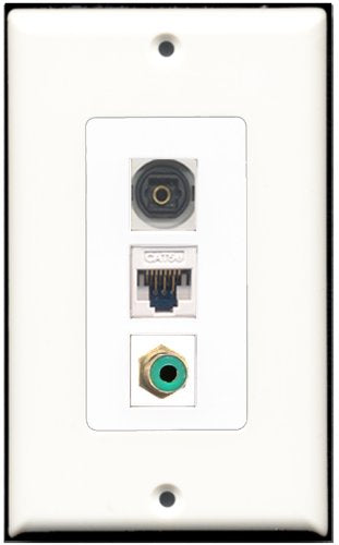RiteAV - 1 Port RCA Green 1 Toslink 1 Cat5e Ethernet White Wall Plate Decorative