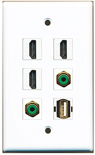 RiteAV - 3 HDMI 2 Port RCA Green 1 Port USB A-A Wall Plate
