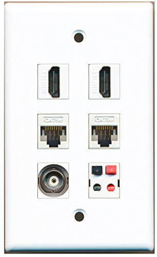 RiteAV - 2 HDMI 1 Port BNC 2 Port Cat5e Ethernet White 1 Port Speaker Wall Plate
