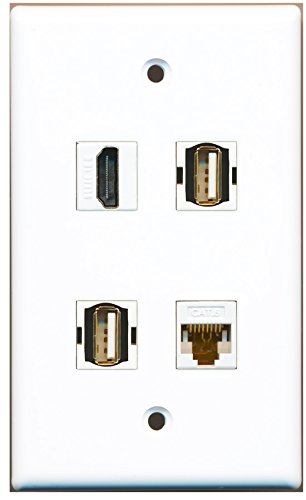 RiteAV - 1 Port HDMI 2 Port USB A-A 1 Port Cat6 Ethernet White Wall Plate