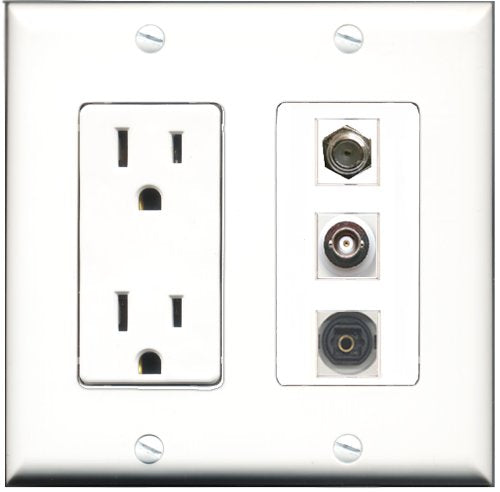 RiteAV - 15 Amp Power Outlet 1 Port Coax 1 Port Toslink 1 Port BNC Decorative Wall Plate