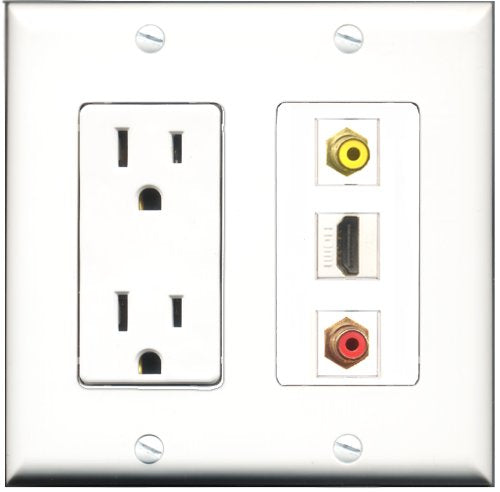 RiteAV - 15 Amp Power Outlet 1 Port HDMI 1 Port RCA Red 1 Port RCA Yellow Decorative Wall Plate