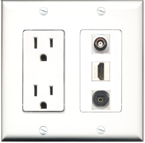 RiteAV - 15 Amp Power Outlet 1 Port HDMI 1 Port Toslink 1 Port BNC Decorative Wall Plate