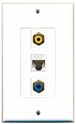 RiteAV - 1 Port RCA Yellow and 1 Port RCA Blue and 1 Port Cat5e Ethernet White Decorative Wall Plate