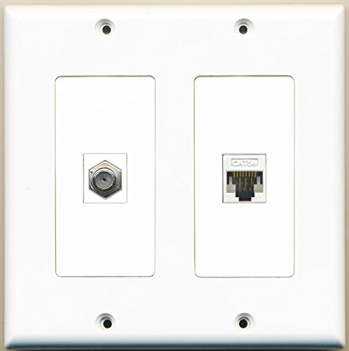 RiteAV - 1 Port Coax Cable TV- F-Type 1 Port Cat5e Ethernet White - Dual Gang Wall Plate
