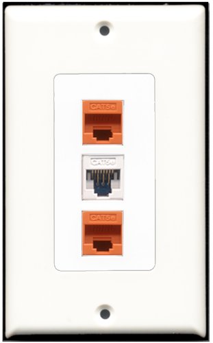 RiteAV - 1 Port Cat5e Ethernet White 2 Port Cat5e Ethernet Orange Wall Plate Decorative