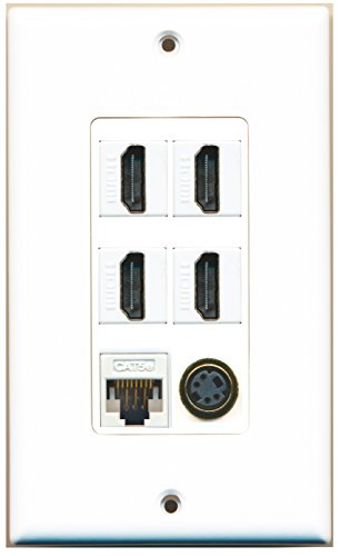 RiteAV - 4 Port HDMI 1 S-Video 1 Cat5e Ethernet White Wall Plate Decorative