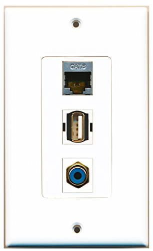 RiteAV - 1 Port RCA Blue and 1 Port USB A-A and 1 Port Shielded Cat6 Ethernet Decorative Wall Plate Decorative
