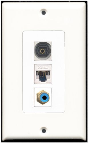 RiteAV - 1 Port RCA Blue 1 Toslink 1 Cat5e Ethernet White Wall Plate Decorative