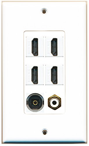 RiteAV - 4 Port HDMI 1 RCA White 1 Toslink Wall Plate Decorative