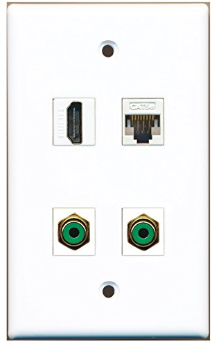 RiteAV - 1 Port HDMI 2 Port RCA Green 1 Port Cat5e Ethernet White Wall Plate