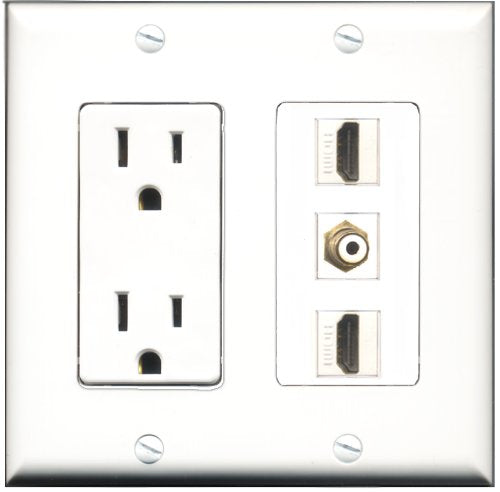 RiteAV - 15 Amp Power Outlet 2 Port HDMI 1 Port RCA White Decorative Wall Plate
