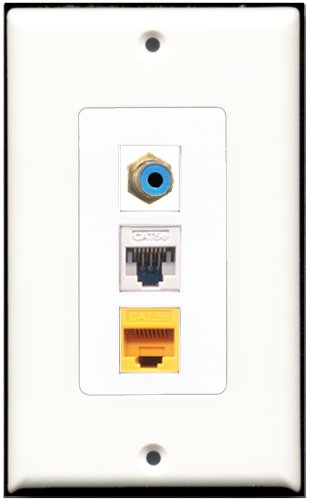 RiteAV - 1 Port RCA Blue 1 Cat5e Ethernet White 1 Cat5e Ethernet Yellow Wall Plate Decorative