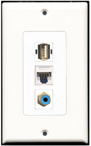 RiteAV - 1 Port RCA Blue 1 USB A-A 1 Cat5e Ethernet White Wall Plate Decorative