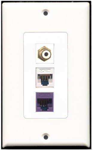 RiteAV - 1 Port RCA White 1 Cat5e Ethernet White 1 Cat5e Ethernet Purple Wall Plate Decorative