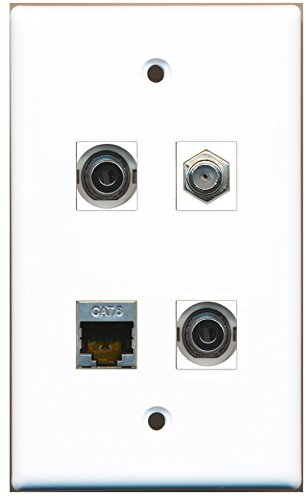 RiteAV - 1 Port Coax Cable TV- F-Type 1 Port Shielded Cat6 Ethernet 2 Port 3.5mm Wall Plate