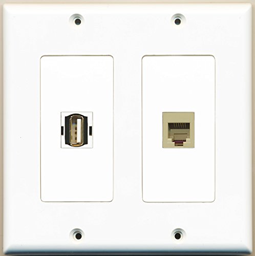 RiteAV - 1 Port USB A-A 1 Port Phone RJ11 RJ12 Beige - Dual Gang Wall Plate