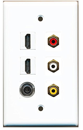 RiteAV 2 HDMI - 1 3.5mm Stereo and 3 RCA - Red White Yellow Wall Plate White