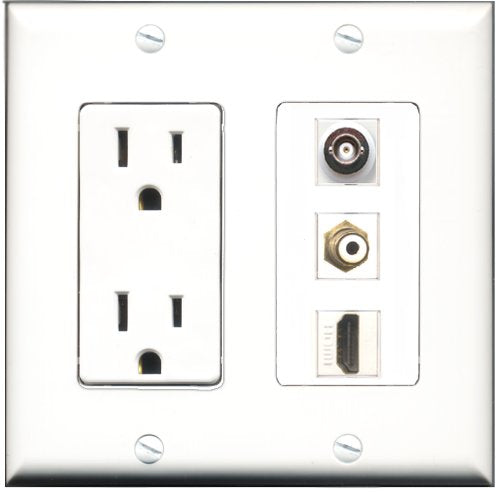 RiteAV - 15 Amp Power Outlet 1 Port HDMI 1 Port RCA White 1 Port BNC Decorative Wall Plate
