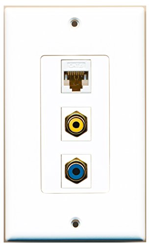 RiteAV - 1 Port RCA Yellow and 1 Port RCA Blue and 1 Port Cat6 Ethernet White Decorative Wall Plate Decorative