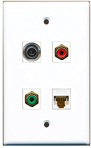RiteAV - 1 Port RCA Red 1 Port RCA Green 1 Port 3.5mm 1 Port Cat6 Ethernet White Wall Plate