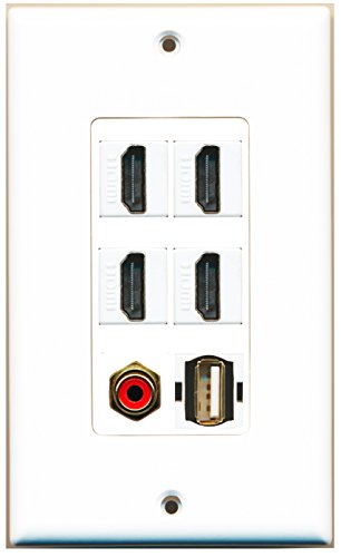 RiteAV - 4 Port HDMI 1 RCA Red 1 USB A-A Wall Plate Decorative