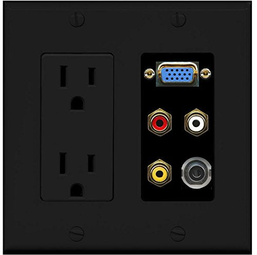 RiteAV (2 Gang) 15A Power Outlet Svga Composite 3.5mm Wall Plate Black