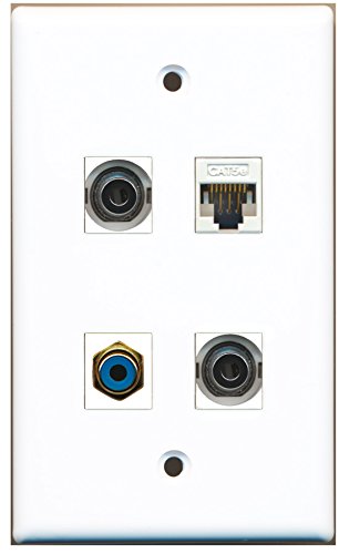 RiteAV - 1 Port RCA Blue 2 Port 3.5mm 1 Port Cat5e Ethernet White Wall Plate