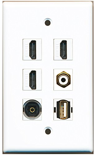 RiteAV - 3 HDMI 1 Port RCA White 1 Port USB A-A 1 Port Toslink Wall Plate
