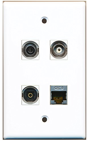 RiteAV - 1 Port Shielded Cat6 Ethernet 1 Port Toslink 1 Port 3.5mm 1 Port BNC Wall Plate