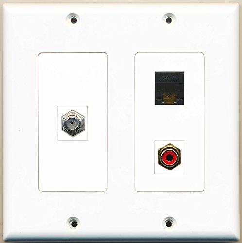 RiteAV - 1 Port RCA Red 1 Port Coax Cable TV- F-Type 1 Port Cat6 Ethernet Black - 2 Gang Wall Plate
