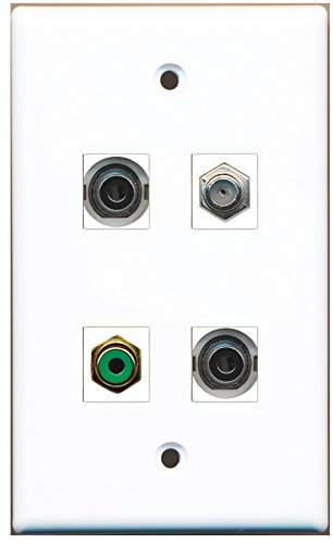 RiteAV - 1 Port RCA Green 1 Port Coax Cable TV- F-Type 2 Port 3.5mm Wall Plate