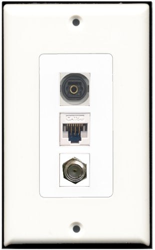 RiteAV - 1 Port Coax Cable TV- F-Type 1 Toslink 1 Cat5e Ethernet White Wall Plate Decorative