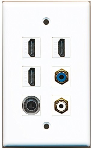 RiteAV - 3 HDMI 1 Port RCA White 1 Port RCA Blue 1 Port 3.5mm Wall Plate