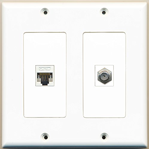 RiteAV - 1 Port Coax Cable TV- F-Type 1 Port Cat5e Ethernet White - Dual Gang Wall Plate