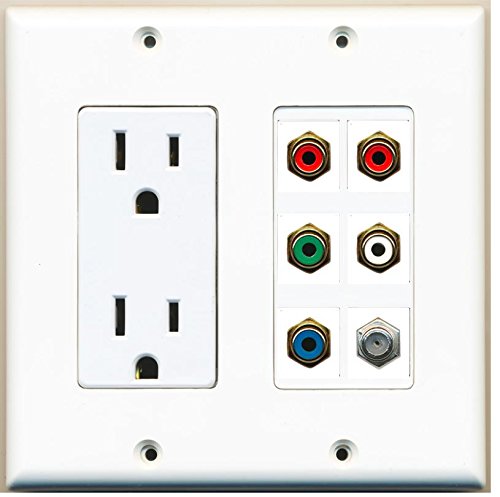RiteAV 2 x 15 Amp 125V Power Outlet 5 x RCA 1 x Coax Cable TV Port Wall Plate