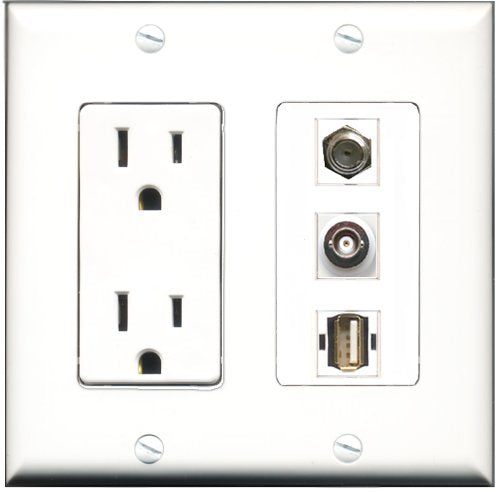 RiteAV - 15 Amp Power Outlet 1 Port Coax 1 Port USB A-A 1 Port BNC Decorative Wall Plate