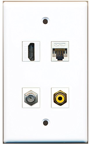 RiteAV - 1 Port HDMI 1 Port RCA Yellow 1 Port Coax Cable TV- F-Type 1 Port Cat5e Ethernet White Wall Plate