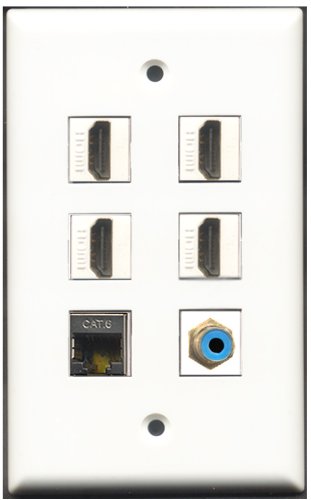 RiteAV - 4 Port HDMI 1 RCA Blue 1 Shielded Cat6 Ethernet Wall Plate