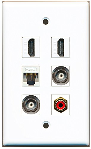 RiteAV - 2 HDMI 1 Port RCA Red 2 Port BNC 1 Port Cat5e Ethernet White Wall Plate