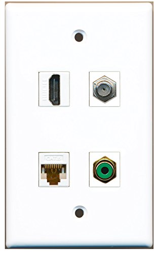 RiteAV - 1 Port HDMI 1 Port RCA Green 1 Port Coax Cable TV- F-Type 1 Port Cat6 Ethernet White Wall Plate